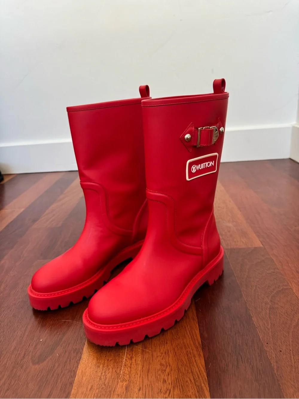 Louis Vuitton Red Mid-Calf Rubber Boots